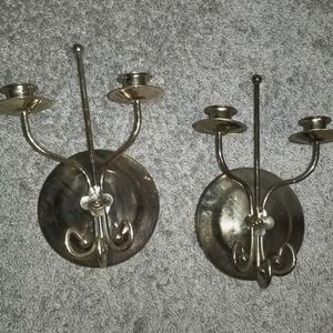 Set of 2 wall sconce brass double candelabra